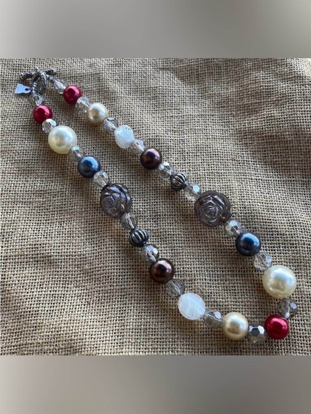 Glass Necklace Pearl Glass Crystal Spacers Red White Brown Gray New